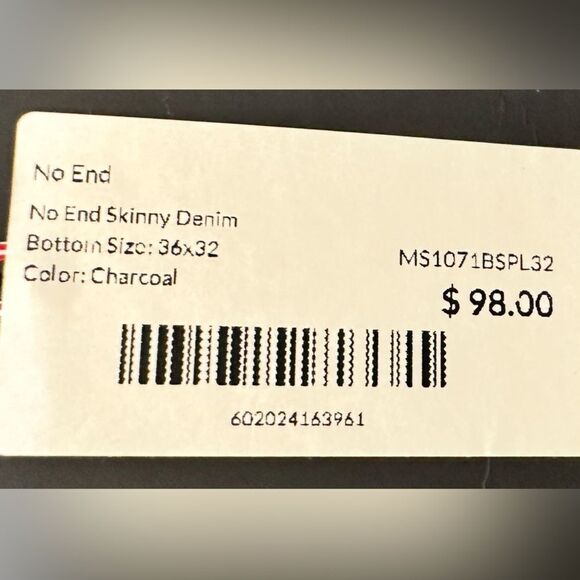 NWT NOEND Denim Men’s Charcoal Harrison Skinny Stretch Denim Jeans - Size 36 - Picture 5 of 13